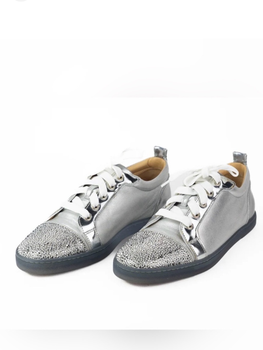 Christian Louboutin Silver Crystal-Embellished Low-Top Sneakers